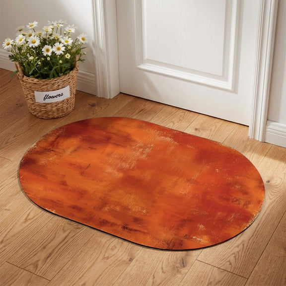 Faded Rust Red Diatomaceous Earth Bath Mat, Vintage Minimalist Terracotta Distressed Grain Oval Non-Slip Quick Dry Door Mat Super Absorbent Bath Rug for Bathroom Kitchen Laundry 20x31.5in