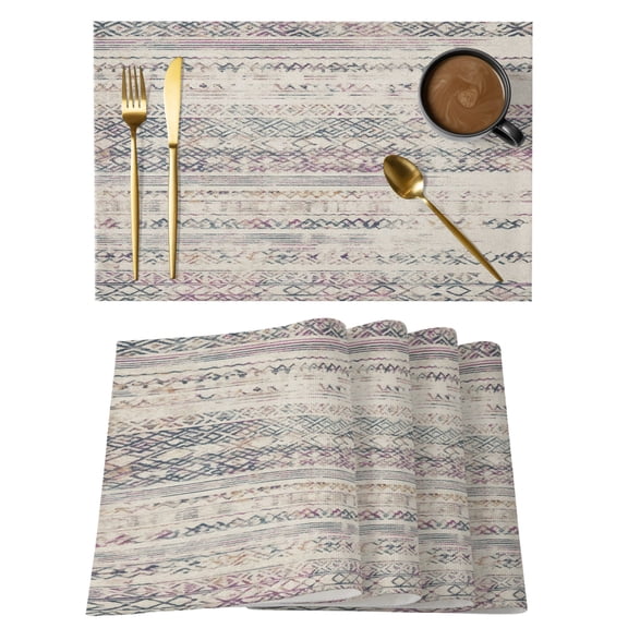 Faded Stripes Placemats Set of 2, Muted Grey Paint Splatters Bands Distressed Texture Non-Slip Place Mats Washable Table Mats for Kitchen Dining Table Decorations Indoor/Outdoor
