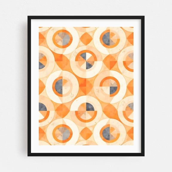 Faded Terra Geometrics - Illustration Geometric Pattern Mid-Century Modern Abstract Modern Art Vintage Retro Black Framed Wall Art Print 11 x 14 inches