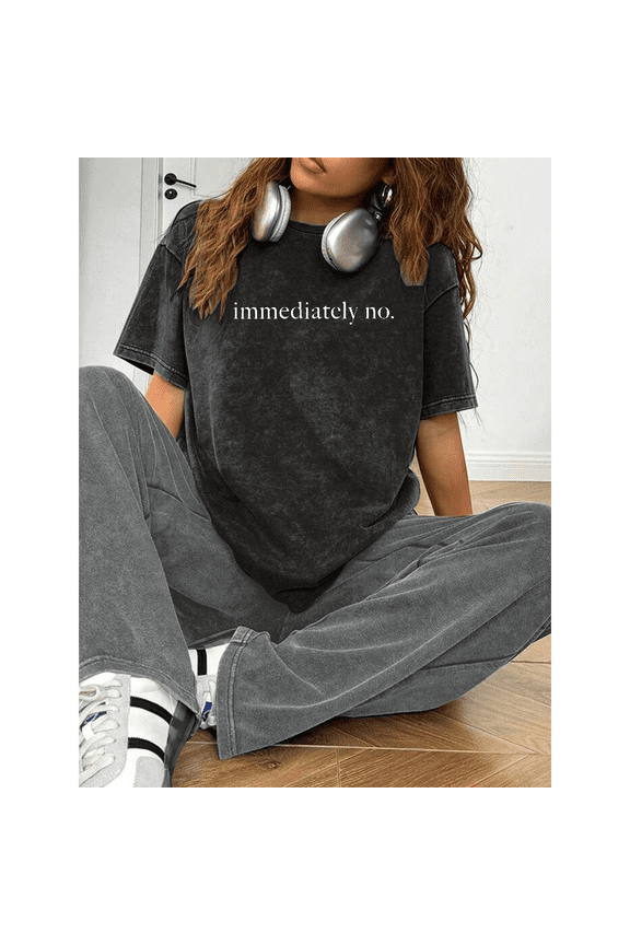 Faded Washed Graphic T - shirt,Tops Has Immediate Denial Design,Round Neck Regular Fit T - shirts, Size S - 2XL