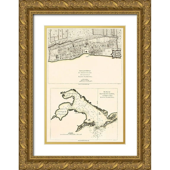 Faden 17x24 Gold Ornate Wood Framed with Double Matting Museum Art Print Titled - St Augustine, Tampa Bay Florida - Faden 1777