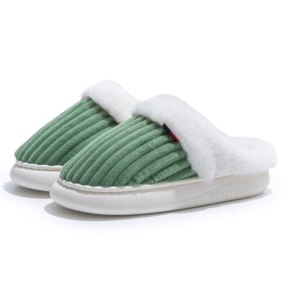 Fadezar Women's Fuzzy Slippers with Memory Foam, Faux Fur Lined Open-Back House Slippers, Green