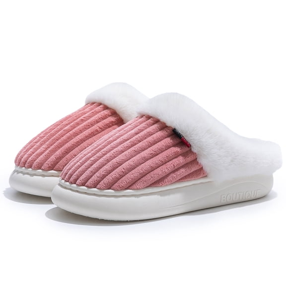 Fadezar Women's Fuzzy Slippers with Memory Foam, Faux Fur Lined Open-Back House Slippers, Pink