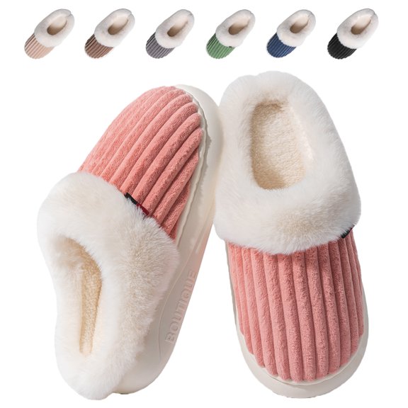 Fadezar Women's Fuzzy Slippers Fluffy Warm Winter House Shoes Open Back Slippers with Memory Foam