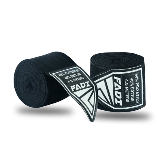 Fadi Sports 180-inches Black Mexican Hand Wraps for Boxing & MMA Training - Semi-Elastic Poly-Cotton