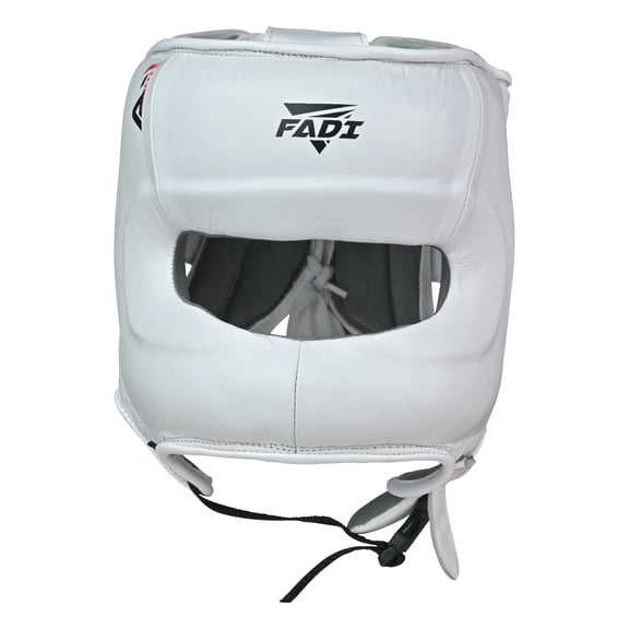 Fadi Sports A1 Premium Leather Boxing Headgear for Adults, MMA & Kickboxing Training, S/M, White