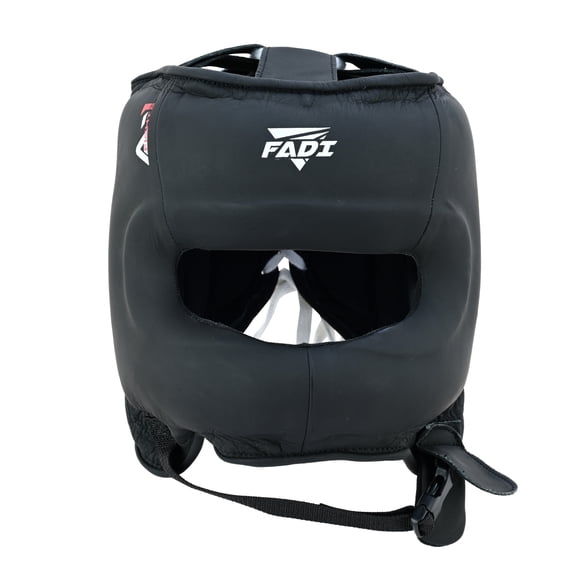Fadi Sports A1 Premium Leather Boxing Headgear for Adults, MMA & Kickboxing Training, S/M, Black