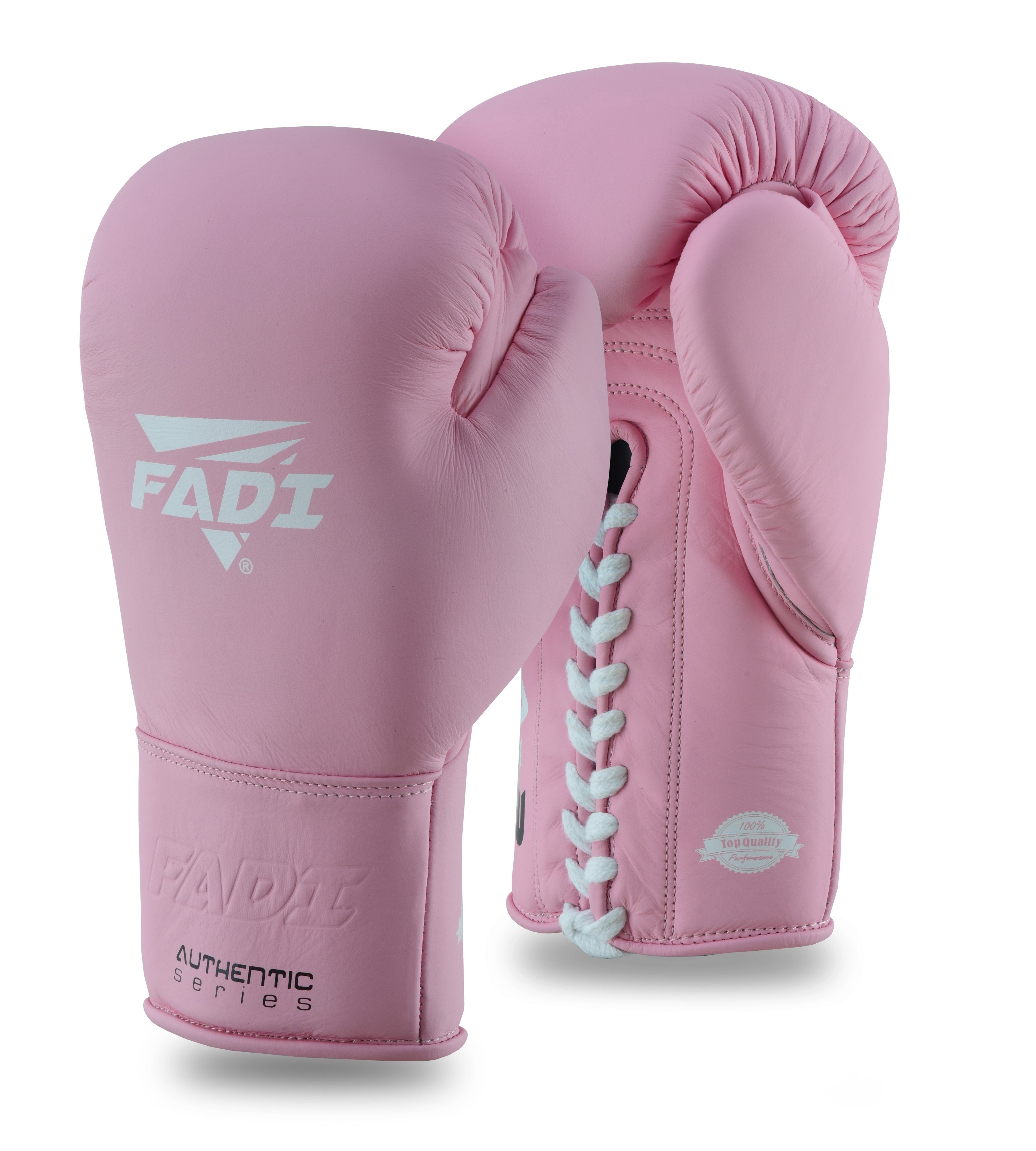 Fadi Sports A2 Lace-Up Boxing Gloves, for Training & Sparring, Matte Cowhide Leather, Pink - 12 oz