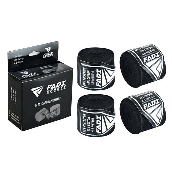 Fadi Sports Muay Thai Semi-Elastic Poly-Cotton Hand Wraps with Adjustable Strap, 180-Inch, Pack of 2 Pairs