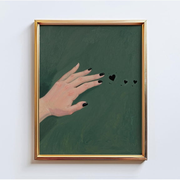 Fading Hearts – Moody Minimal Hand Print, Dark Green Romantic Wall Art, Emotional Aesthetic Poster By Chicglowposters, Unframed Poster Size 24x36