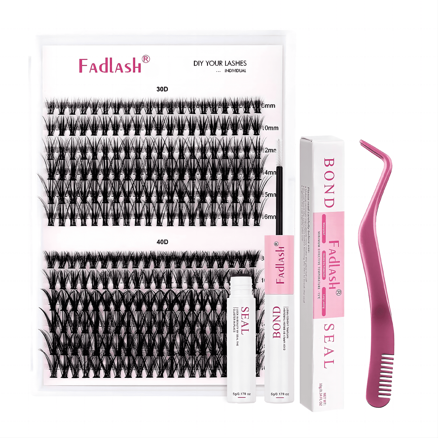 Fadlash DIY Eyelash Extension Kit 240Pcs Lashes 30D+40D, with tweezer, lash glue