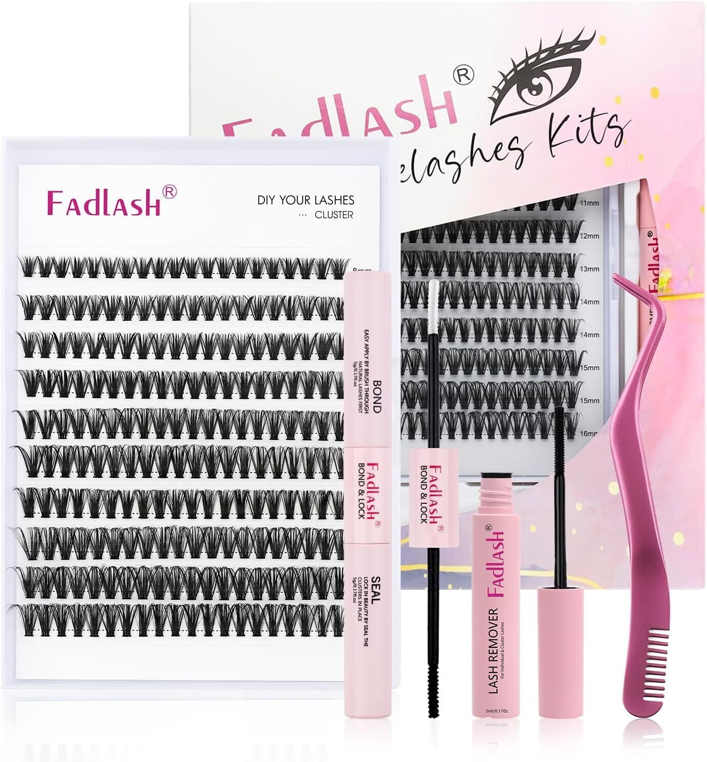 Fadlash DIY Lash Extension Kit, Cluster Lashes kit, with lash bond and