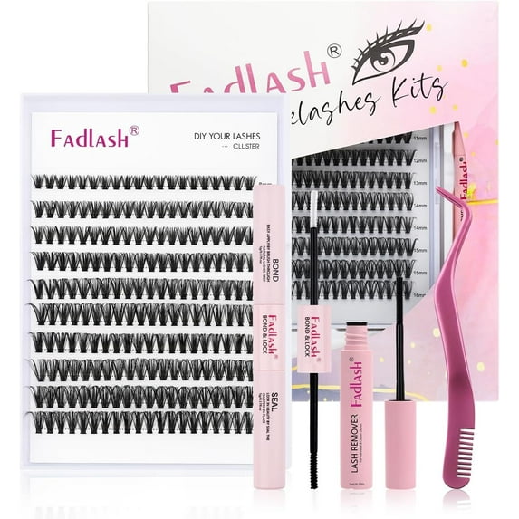 FADLASH Cluster Lashes Kit Individual Eyelashes Extensions C/D Curl 0.07mm Lashes Cluster Kit 8-16mm/12-18mm +Lash Bond and seal+Lash Remover+Tweezers