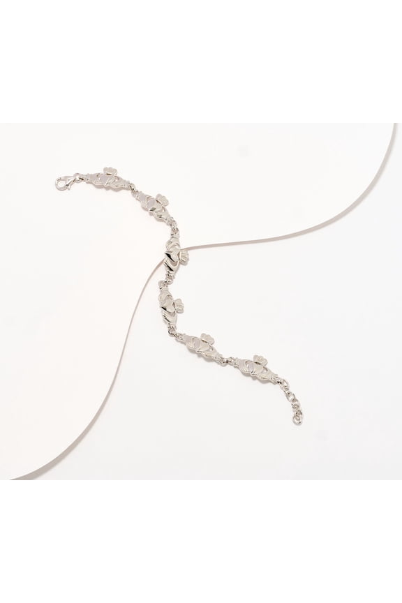 Silver Sterling Claddagh Station Bracelet, 6-3/4"