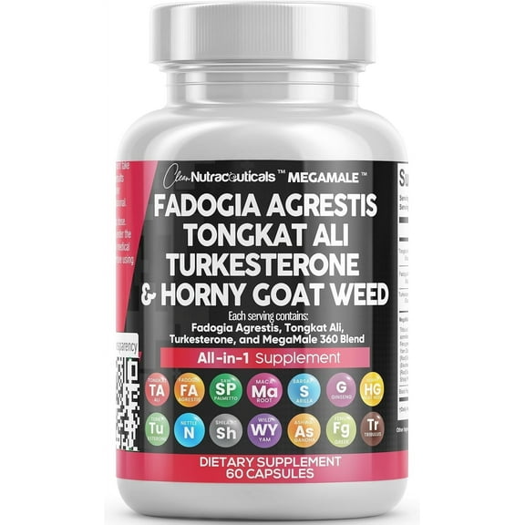 Clean Nutraceuticals Fadogia Agrestis Tongkat Ali Turkesterone Supplement with Horny Goat Weed, Saw Palmetto, Maca Root, Siberian Ginseng, Tribulus Terrestris, Fenugreek, Wild Yam - 60 Count