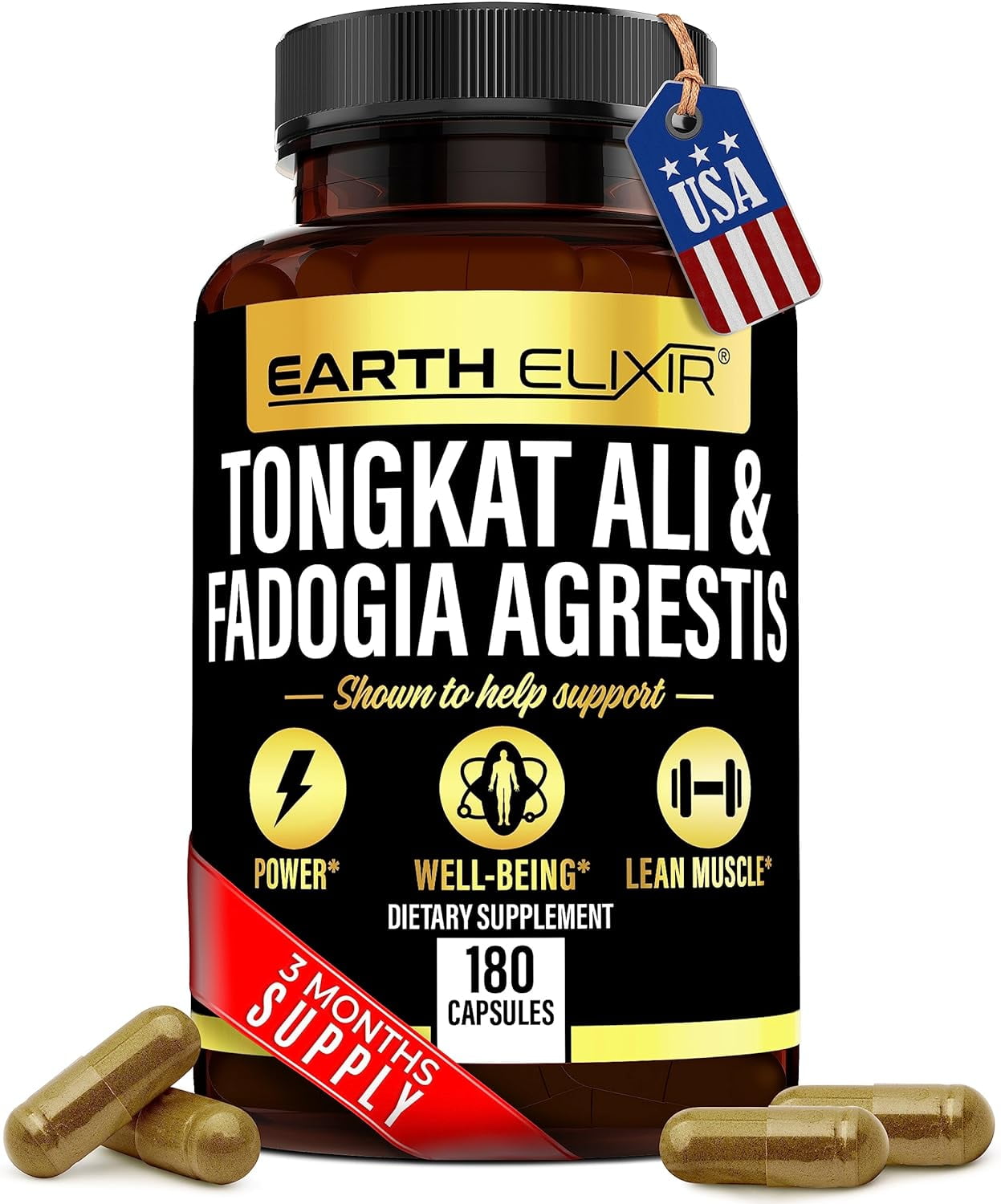 Fadogia Agrestis 600mg and Tongkat Ali 500mg Supplements (180 Capsules