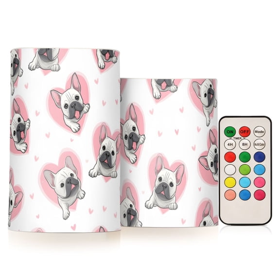 Fadou Love Pattern Flameless LED Candle Set with Remote, Battery Operated Color Changing Pillar Candles, Set of 2