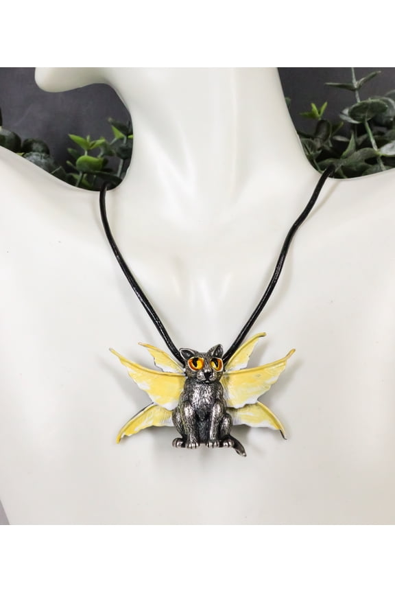 Fae Pixie Dust Magic Feline Cat With Fairy Wings Pewter Jewelry Necklace