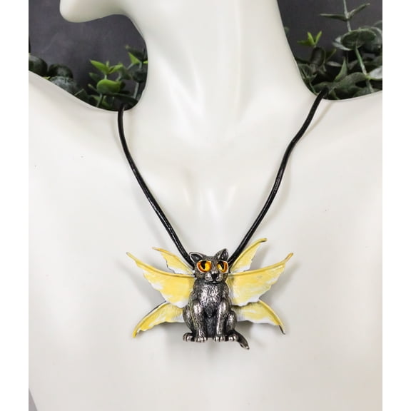 Fae Pixie Dust Magic Feline Cat With Fairy Wings Pewter Jewelry Necklace