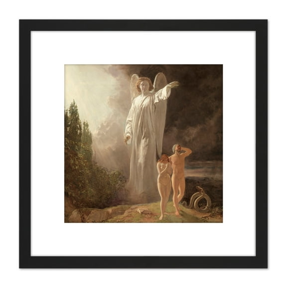 Faed Expulsion Of Adam And Eve 8X8 Inch Square Wooden Framed Wall Art Print Picture with Mount