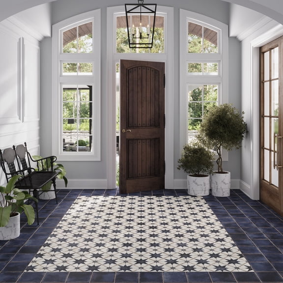 Faenza 8x8 White Navy Porcelain Square Motif Wall and Floor Tile (6.46 sq ft/case) - 15 Pack