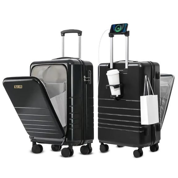 Fagoza 20 Inch Hardside Carry On Luggage with Spinner Wheels, Airline Approved 22x14x9 Carry-On Luggage with Front Pocket (Black)
