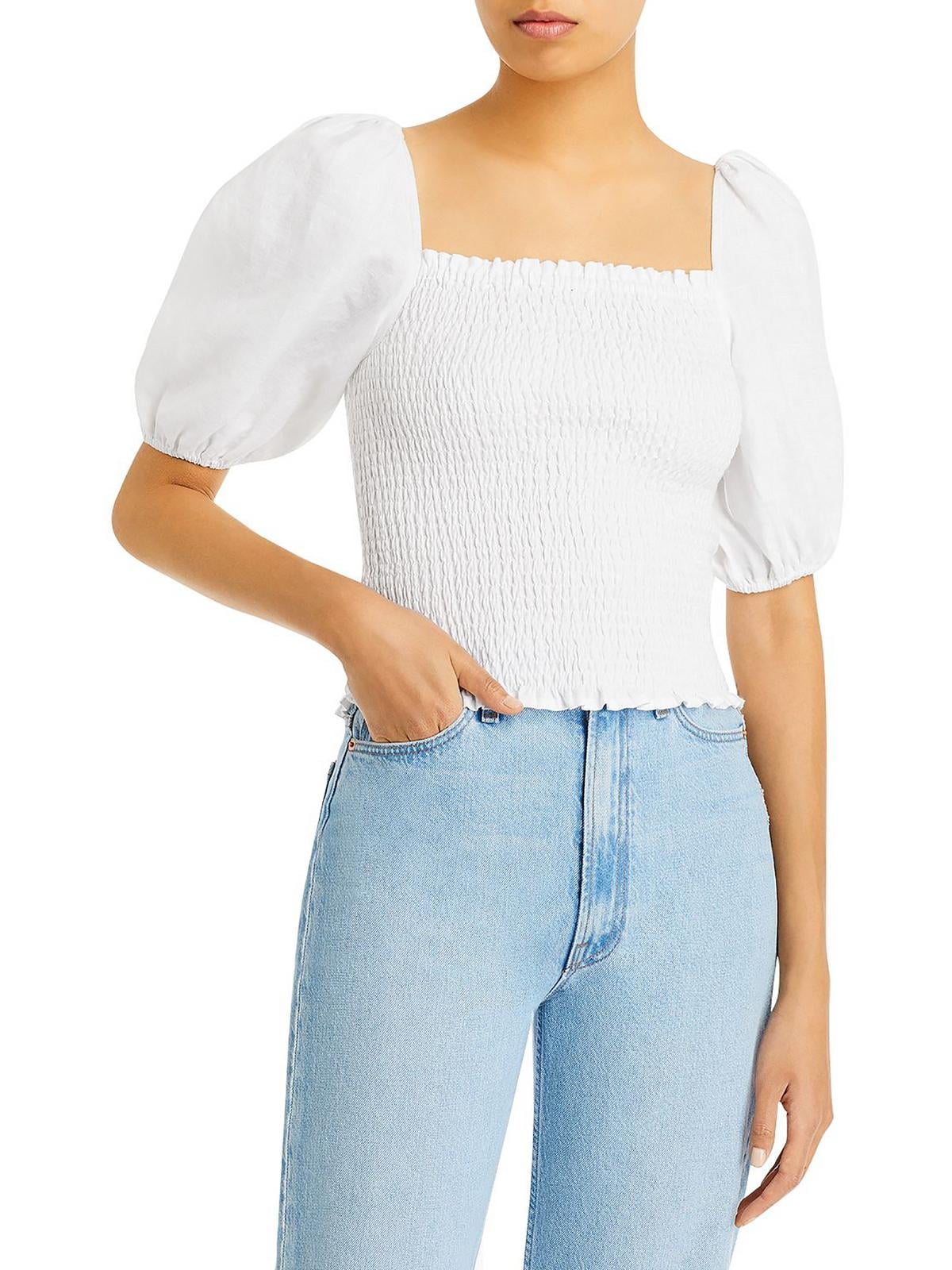 Faherty Brand Womens Frankie Linen Smocked Pullover Top
