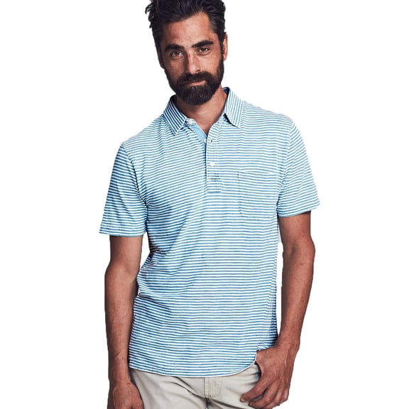 Faherty Men's Salt Wash Indigo Stripe Short Sleeve Polo Size X-Small