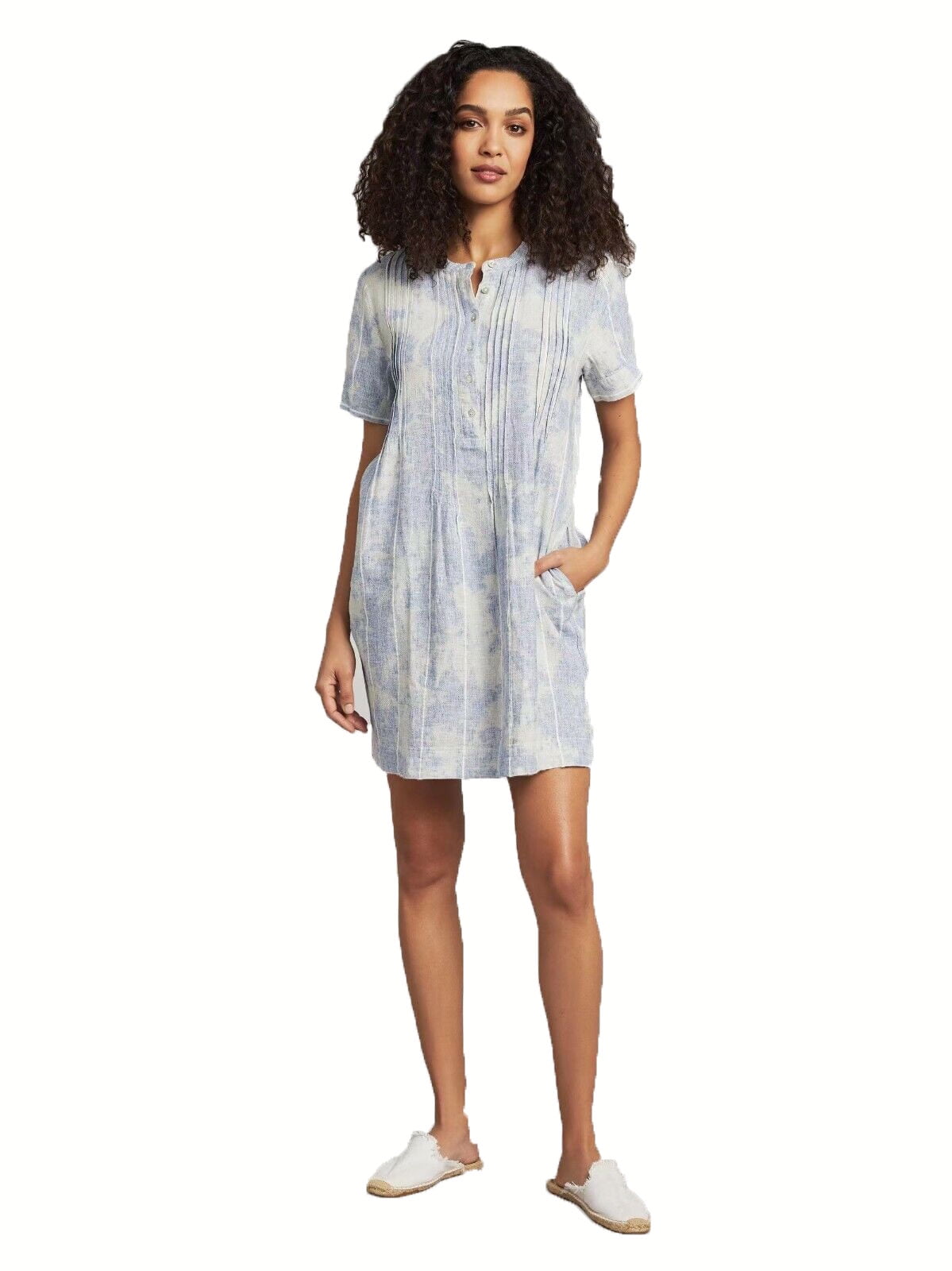 Faherty Women's Sky Blue Linen Gemina Dress with Pockets, Collar Band,  Pintucks at Bodice, Size Small NWT - Walmart.com