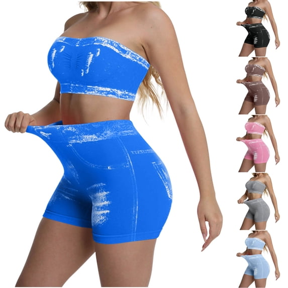 Idoravan yoga two piece set for women shorts Fahion Women's 2 Piece Sleeveless Crop Tops Cropped Pants Set Solid