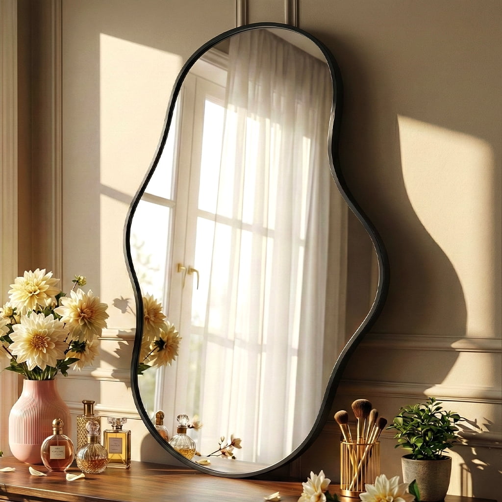 Fahomiss 22"x36" Wall Mirror Irregular, Black Asymmetrical Organic Vanity Mirror for Bathroom