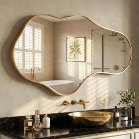 Fahomiss 26"x43" Wall Mirror Irregular, Gold Asymmetrical Organic Vanity Mirror for Bathroom