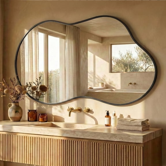 Fahomiss 26"x46" Irregular Wall Mirror, Cloud Shaped Black Asymmetrical Bathroom Vanity