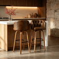 thumbnail image 1 of Fahomiss 28" Swivel Bar Stools with Back Set of 2, Leather Farmhouse Bar Height Stools, Brown, 1 of 12