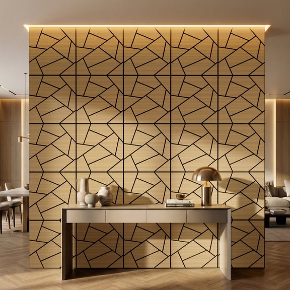 Fahomiss Abstract Geometric Acoustic Wood Slat Wall Tiles 4-Pack 24"x24", 3D Panel, Walnut