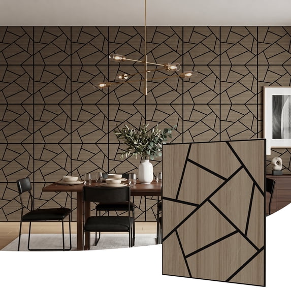 Fahomiss 4 Pack Soundproof Wall Panel Set, Modern 23.6" x 23.6" Abstract Geometric Pattern Wall Tiles, Wood Slat Acoustic 3D Wall Decorative Panels for Interior Wall Decor, Ceiling, Gray