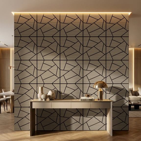 Fahomiss Abstract Geometric Acoustic Wood Slat Wall Tiles 4-Pack 24"x24", 3D Panel, Walnut