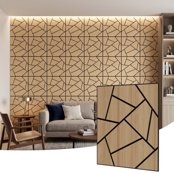 Fahomiss 4 Pack Soundproof Wall Panel for Wall, 23.6" x 23.6" Abstract Geometric Pattern Wall Tiles, Wood Slat Acoustic 3D Wall Decorative Panels for Home Interior Wall Decor, Ceiling, Natural