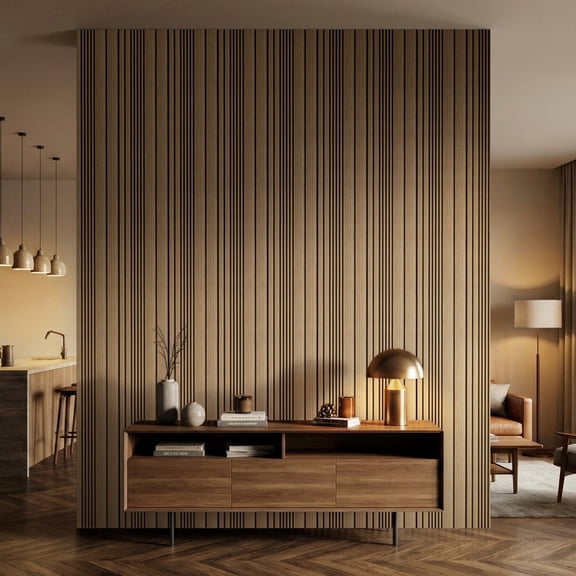 Fahomiss Asymmetric Acoustic Wood Slat Wall Tiles 4-Pack 24"x24", Walnut 3D Linear Panels