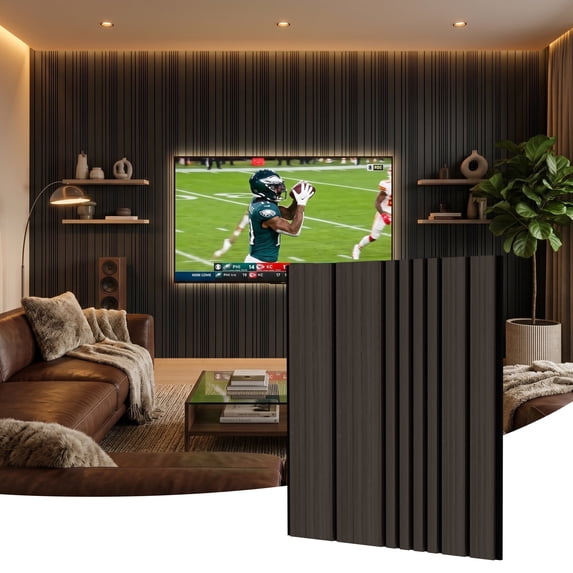 Fahomiss 4-Pack Soundproof Wall Panel Set, Modern 23.6" x 23.6" Asymmetric Wall Tiles, Wood Slat Acoustic 3D Wall Decorative Panels for Interior Wall Decor, Ceiling, Walnut