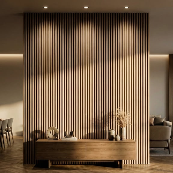 Fahomiss Half-Round Fluted Acoustic Wood Slat Wall Panels 4-Pack 47"x24", Natural 3D Soundproof