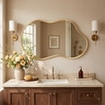 thumbnail image 1 of Fahomiss Modern 26" x 46" Irregular Wall Mirror, Cloud-Shaped Bathroom Mirror, Asymmetrical Vanity Mirror for Home Wall Decor, Mirror Suitable for Bedroom, Living Room, Entryway,Gold Metal Frame, 1 of 11