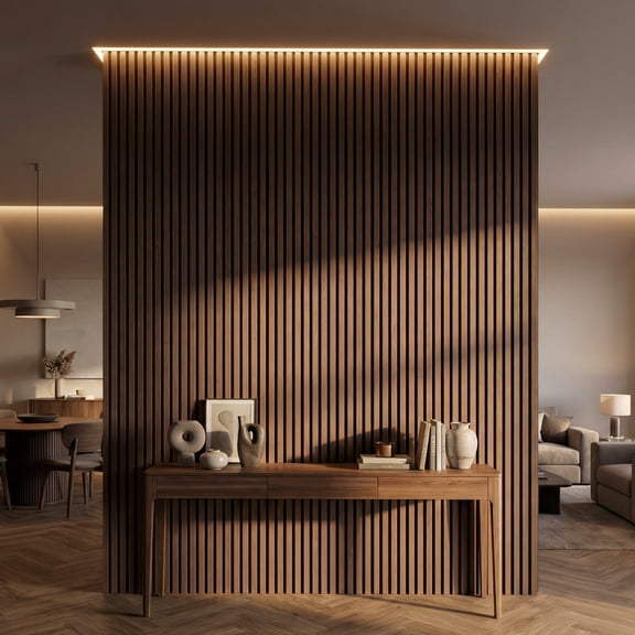 Fahomiss Modern Acoustic Wood Slat Wall Panels 4-Pack 47"x24", Walnut 3D Soundproof Decor