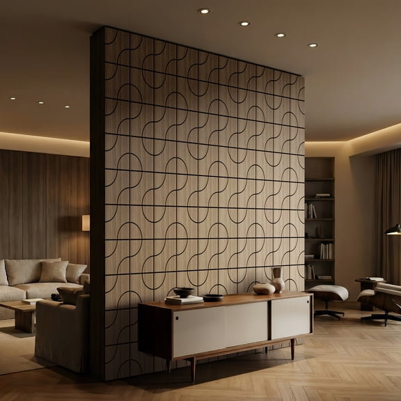 Fahomiss Modern Curved Acoustic Wood Slat Wall Panels 4-Pack 24"x24", Walnut 3D Tiles