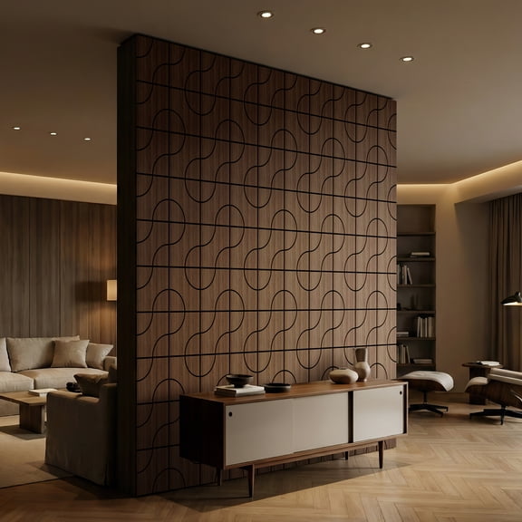 Fahomiss Modern Curved Acoustic Wood Slat Wall Panels 4-Pack 24"x24", Walnut 3D Tiles