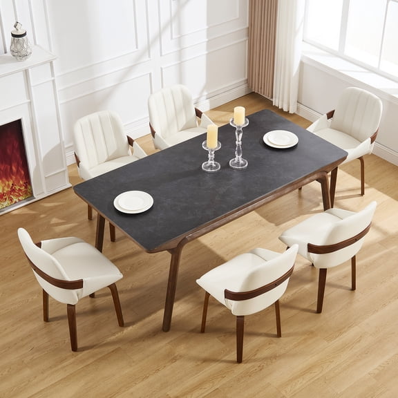 Fahomiss Swivel Dining Chair Set of 6, Mid Century Kitchen Chairs White PU Leather