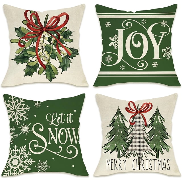 Fahrendom Merry Christmas Tree Decorative Throw Pillow Covers 20x20 Set
