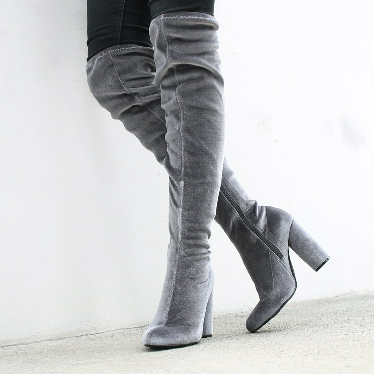 The Knee Boots Grey Suede Boots Womens Fahrenheit Women's High