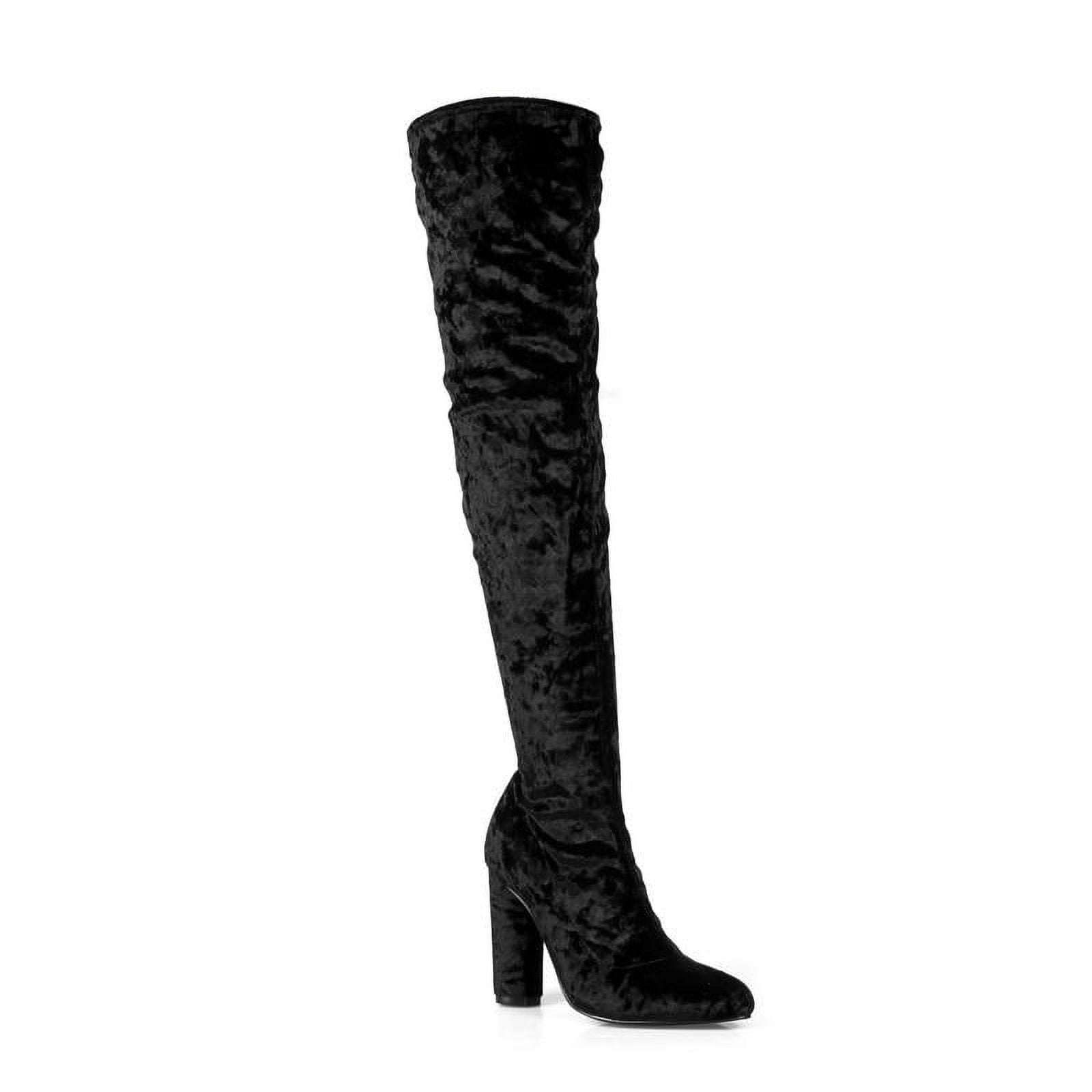 over the knee black velvet boots