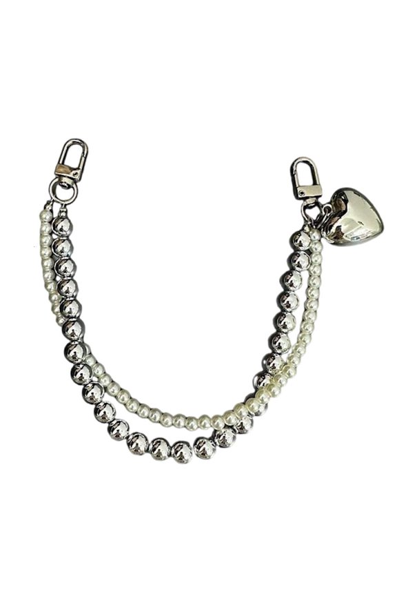 Fahshionable Pearls Heart Beaded Handcraft Elegant Phone Strap and Keychain Charm Portable Gifts for Trendy Ladies